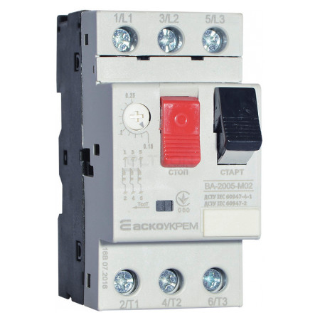 Автоматичний вимикач захисту двигуна АСКО-УКРЕМ ВА-2005 М02 0,16-0,25А (A0010050014) фото