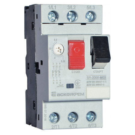 Автоматичний вимикач захисту двигуна АСКО-УКРЕМ ВА-2005 М03 0,25-0,4А (A0010050015) фото