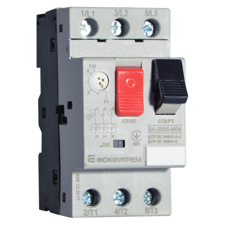 Автоматичний вимикач захисту двигуна АСКО-УКРЕМ ВА-2005 М04 0,4-0,63А (A0010050016) фото