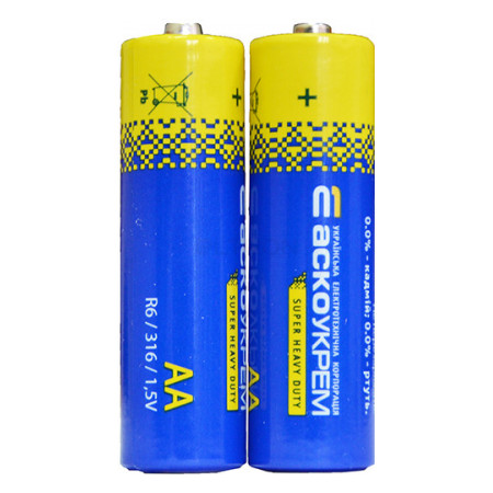 Батарейка сольова АСКО-УКРЕМ AА.R6.SP2 (упаковка shrink 2 шт.) (Аско.R6.SP2) фото