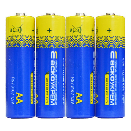 Батарейка сольова АСКО-УКРЕМ AА.R6.SP4 (упаковка shrink 4 шт.) (Аско.R6.SP4) фото