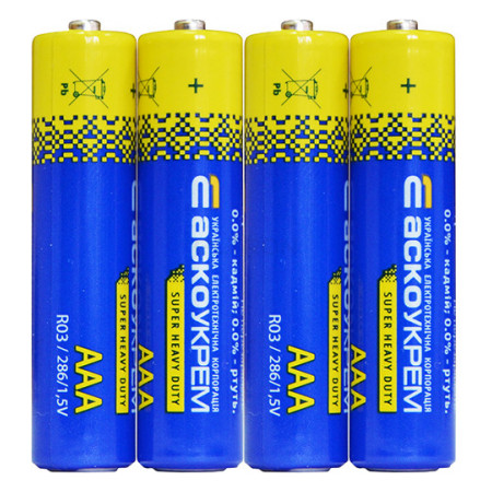 Батарейка солевая АСКО-УКРЕМ AАА.R03.SP4 (упаковка shrink 4 шт.) (Аско.R03.SP4) фото