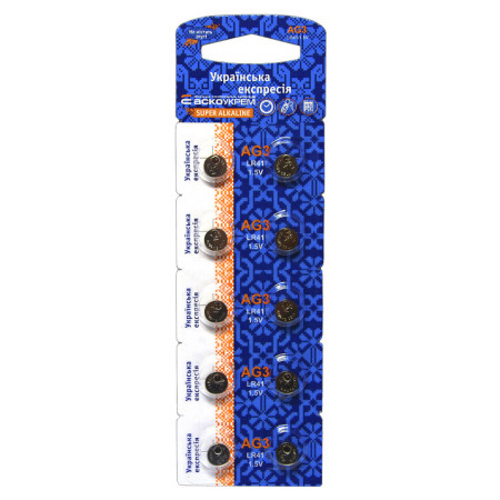 Батарейка лужна АСКО-УКРЕМ «таблетка» AG3.LR41.BP10 (упаковка blister 10 шт.) (Аско.LR41.BP10) фото