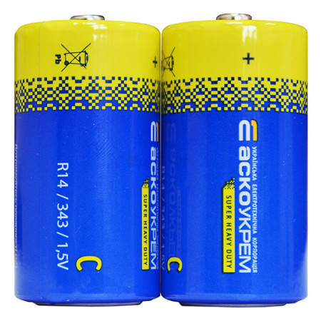 Батарейка сольова АСКО-УКРЕМ С.R14.SP2 (упаковка shrink 2 шт.) (Аско.R14.SP2) фото