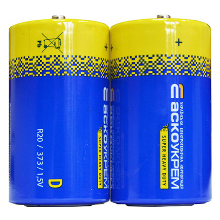 Батарейка сольова АСКО-УКРЕМ D.R20.SP2 (упаковка shrink 2 шт.) (Аско.R20.SP2) фото