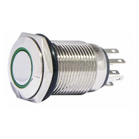 Кнопка АСКО-УКРЕМ TYJ 16-262 металлическая с подсветкой 2НО+2НЗ 220V зеленая (A0140010096) фото