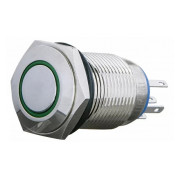 Кнопка АСКО-УКРЕМ TYJ 16-361 металлическая с подсветкой с фиксацией 1НО+1НЗ 220V зеленая мини-фото