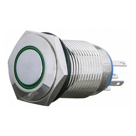 Кнопка АСКО-УКРЕМ TYJ 16-361 металева з підсвічуванням з фіксацією 1НВ+1НЗ 220V зелена (A0140010099) фото