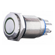 Кнопка АСКО-УКРЕМ TYJ 16-362 металлическая с подсветкой с фиксацией 2НО+2НЗ 220V зеленая мини-фото