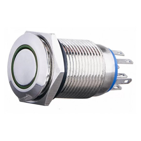 Кнопка АСКО-УКРЕМ TYJ 16-362 металлическая с подсветкой с фиксацией 2НО+2НЗ 220V зеленая (A0140010102) фото