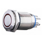 Кнопка АСКО-УКРЕМ TYJ 16-362 металлическая с подсветкой с фиксацией 2НО+2НЗ 220V красная мини-фото