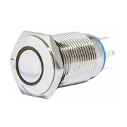 Кнопка АСКО-УКРЕМ TYJ 16-362 металлическая с подсветкой с фиксацией 2НО+2НЗ 220V желтая мини-фото
