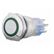 Кнопка АСКО-УКРЕМ TYJ 19-272 металлическая с подсветкой 2НО+2НЗ 220V зеленая мини-фото