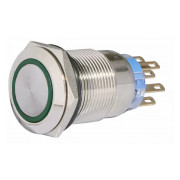 Кнопка АСКО-УКРЕМ TYJ 19-372 металлическая с подсветкой с фиксацией 2НО+2НЗ 220V зеленая мини-фото