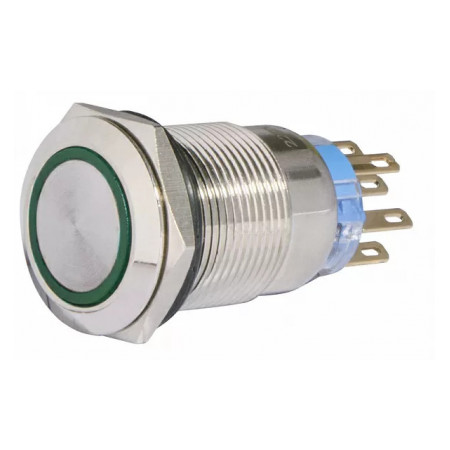 Кнопка АСКО-УКРЕМ TYJ 19-372 металева з підсвічуванням з фіксацією 2НВ+2НЗ 220V зелена (A0140010122) фото