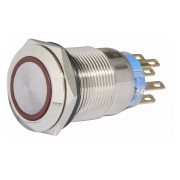 Кнопка АСКО-УКРЕМ TYJ 19-372 металлическая с подсветкой с фиксацией 2НО+2НЗ 220V красная мини-фото