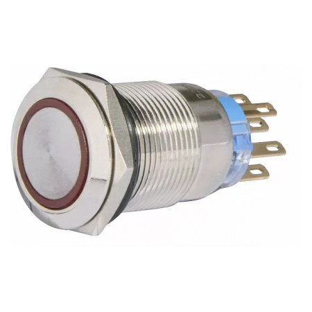 Кнопка АСКО-УКРЕМ TYJ 19-372 металлическая с подсветкой с фиксацией 2НО+2НЗ 220V красная (A0140010123) фото