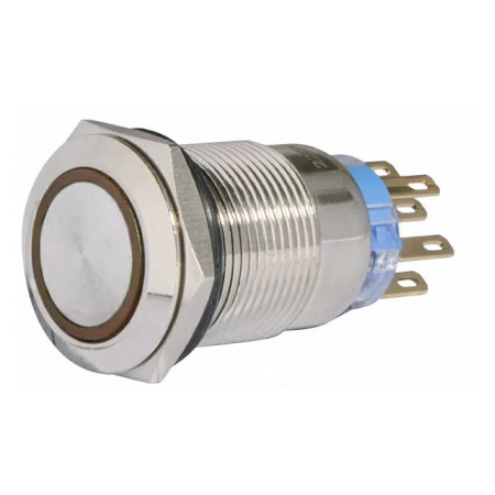 Кнопка АСКО-УКРЕМ TYJ 19-372 металлическая с подсветкой с фиксацией 2НО+2НЗ 220V желтая (A0140010121) фото
