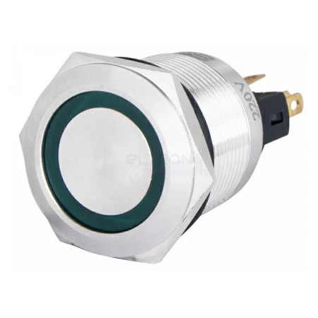 Кнопка АСКО-УКРЕМ TYJ 22-371 металлическая с подсветкой с фиксацией 1НО+1НЗ 220V зеленая (A0140010135) фото