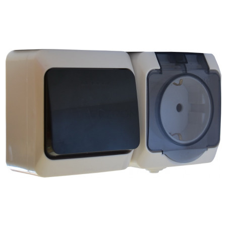 Блок АСКО-УКРЕМ 2P316-3-B3-1-IP44N из одноклавишного выключателя и розетки с заземлением фото