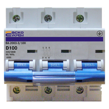 Автоматичний вимикач АСКО-УКРЕМ ВА-2003 3p D 100А (A0010030004) фото