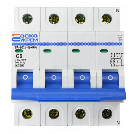 Автоматичний вимикач АСКО-УКРЕМ ВА-2017/C 3p+N 6А (A001017001020) фото