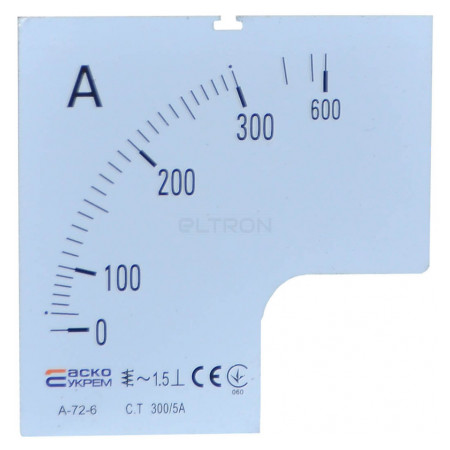 Шкала 300/5А до амперметра трансформаторного включення АСКО-УКРЕМ A-72-6 (72×72 мм) (A0190010072) фото