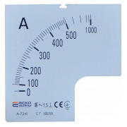 Шкала 500/5А до амперметра трансформаторного включення АСКО-УКРЕМ A-72-6 (72×72 мм) міні-фото