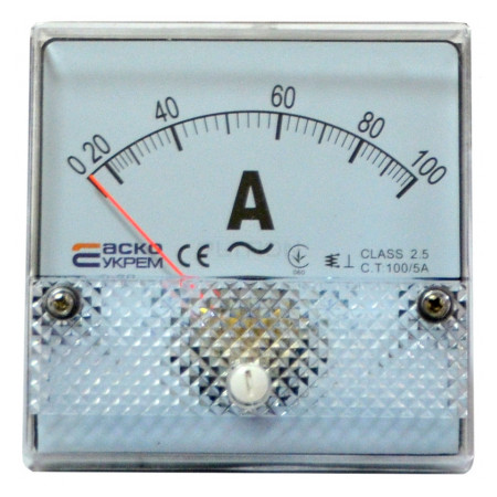 Амперметр АСКО-УКРЕМ A-80 трансформаторного включения 100/5А (AC) 80×80 мм (A0190010050) фото