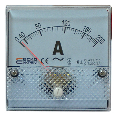 Амперметр АСКО-УКРЕМ A-80 трансформаторного включения 200/5А (AC) 80×80 мм (A0190010051) фото