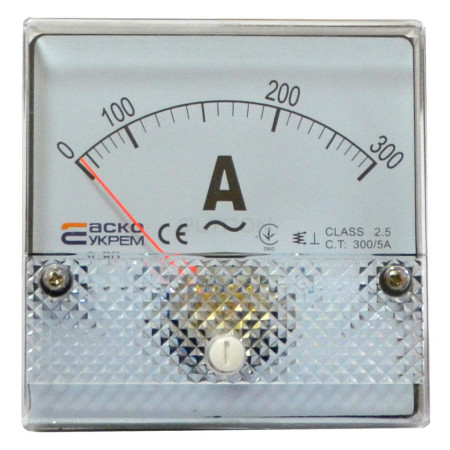 Амперметр АСКО-УКРЕМ A-80 трансформаторного включения 300/5А (AC) 80×80 мм (A0190010052) фото
