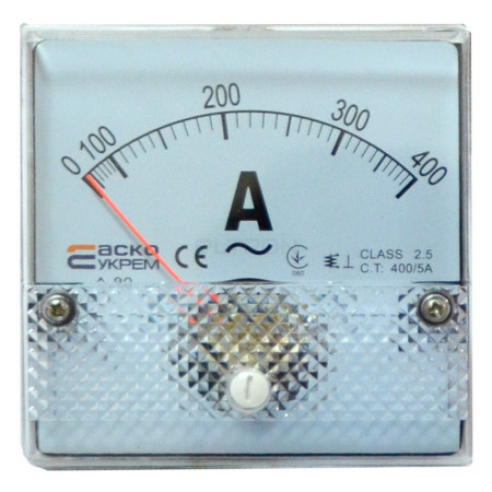 Амперметр АСКО-УКРЕМ A-80 трансформаторного включения 400/5А (AC) 80×80 мм (A0190010053) фото