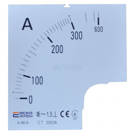 Шкала 300/5А до амперметра трансформаторного включення АСКО-УКРЕМ A-96-6 (96×96 мм) (A0190010084) фото