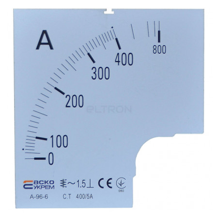 Шкала 400/5А к амперметру трансформаторного включения АСКО-УКРЕМ A-96-6 (96×96 мм) (A0190010085) фото