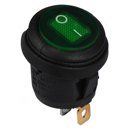 Переключатель АСКО-УКРЕМ KCD1-5-101WN GR/B черный с круглой зеленой клавишей с подсветкой IP65 (A0140040075) фото