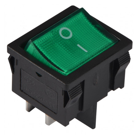 Перемикач АСКО-УКРЕМ KCD1-6-201N GR/B 2-полюсний чорний з зеленою клавішою з підсвічуванням (A0140040083) фото