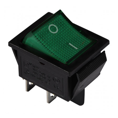 Перемикач АСКО-УКРЕМ KCD2-201N GR/B 2-полюсний чорний з зеленою клавішою з підсвічуванням (A0140040102) фото