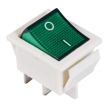 Перемикач АСКО-УКРЕМ KCD2-201N GR/WH 2-полюсний білий з зеленою клавішою з підсвічуванням (A0140040104) фото