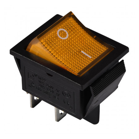 Перемикач АСКО-УКРЕМ KCD2-201N YL/B 2-полюсний чорний з жовтою клавішою з підсвічуванням (A0140040103) фото