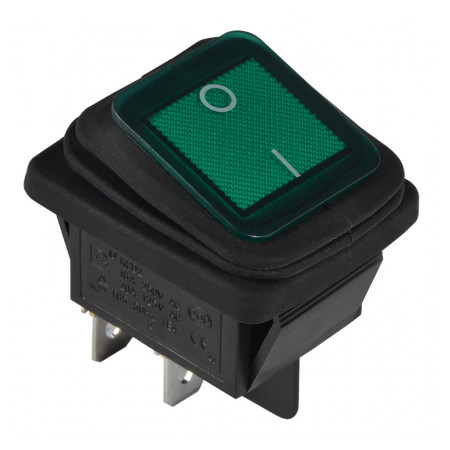Переключатель АСКО-УКРЕМ KCD2-201WN GR/B 2-полюсный черный с зеленой клавишей с подсветкой IP54 (A0140040115) фото