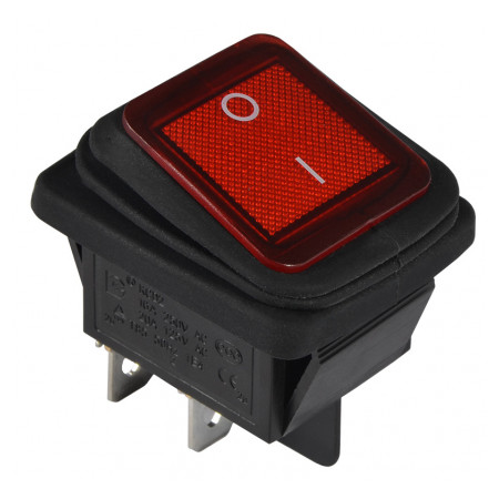 Переключатель АСКО-УКРЕМ KCD2-201WN R/B 2-полюсный черный с красной клавишей с подсветкой IP54 (A0140040114) фото