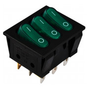 Переключатель АСКО-УКРЕМ KCD2-3101N GR/B черный с 3 овальными зелеными клавишами с подсветкой мини-фото