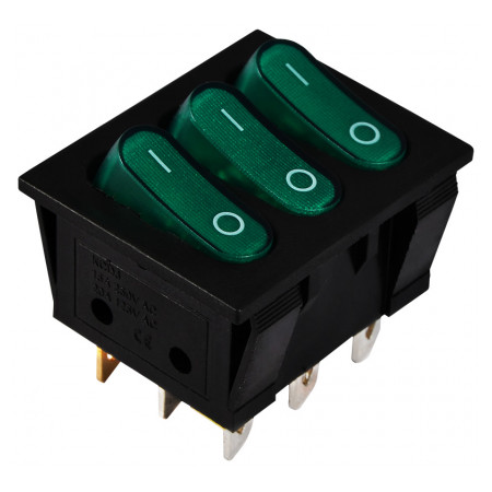 Переключатель АСКО-УКРЕМ KCD2-3101N GR/B черный с 3 овальными зелеными клавишами с подсветкой (A0140040121) фото