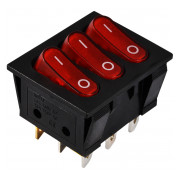 Перемикач АСКО-УКРЕМ KCD2-3101N R/B чорний з 3 овальними червоними клавішами з підсвічуванням міні-фото