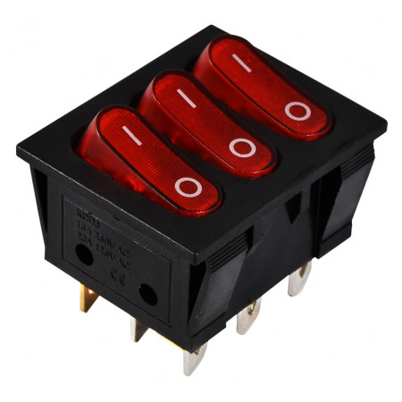 Перемикач АСКО-УКРЕМ KCD2-3101N R/B чорний з 3 овальними червоними клавішами з підсвічуванням (A0140040120) фото