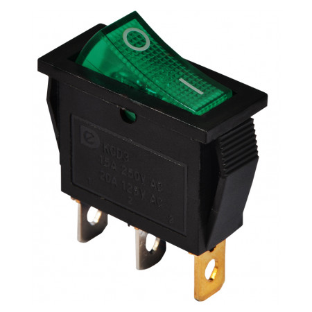 Перемикач АСКО-УКРЕМ KCD3-101N GR/B чорний з зеленою клавішою з підсвічуванням (A0140040028) фото