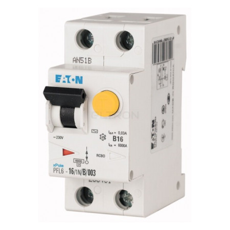 Диференційний автоматичний вимикач Eaton PFL6-13/1N/B/003 2p B 13А 30мА тип AC (286430) фото