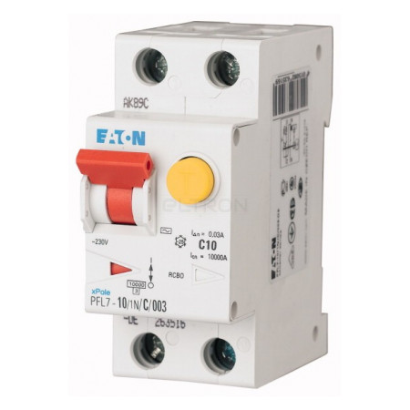 Диференційний автоматичний вимикач Eaton PFL7-10/1N/C/003 2p C 10А 30мА тип AC (263516) фото