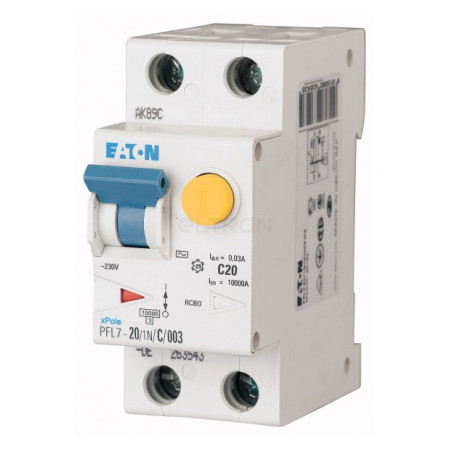 Диференційний автоматичний вимикач Eaton PFL7-20/1N/B/003 2p B 20А 30мА тип AC (263540) фото
