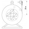 Удлинитель E.NEXT e.es.roll.4.25.z.b. барабанного типа 4 гнезда с з/к со шторками с защитой от перегрузки 3×1,5 мм² 25 метров изображение 2 (габаритные размеры)